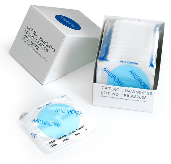 Sterile Millipore S-Pak Type HA Membrane Filters, 47 mm, 0.45 µm, gridded, pk/600